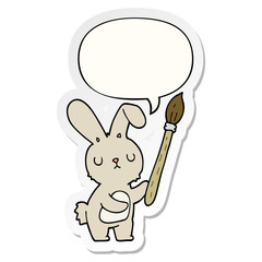 cartoon rabbit and paint brush and speech bubble sticker
