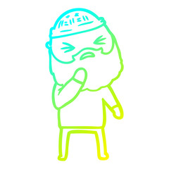 cold gradient line drawing cartoon man with beard