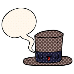 cartoon top hat and speech bubble in comic book style