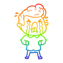 rainbow gradient line drawing cartoon crying man