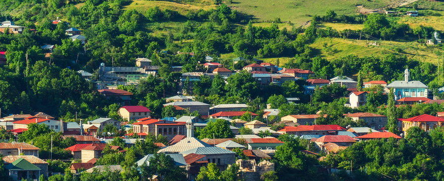 Mountain village Lahij in the morning sunlight