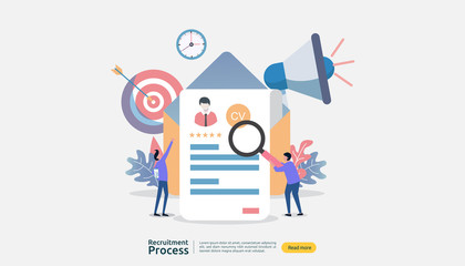 Fototapeta na wymiar Job hiring, online recruitment concept with people character. agency interview. select resume process. template for web landing page, banner, presentation, social media. Vector illustration