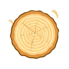 Vector image shows brown trunk cut with chips and tree rings on white background cartoon style vertical view