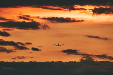 Obraz premium Plane silhouette landing