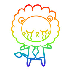 rainbow gradient line drawing crying cartoon lion