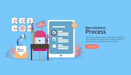 Job hiring, online recruitment concept. empty chair people character. agency interview. select resume process. template for web landing page, banner, presentation, social media. Vector illustration