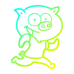 cold gradient line drawing cheerful pig exercising cartoon