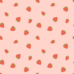 Kid's seamless pattern. Smiling strawberry. Fruit fashion print. Cartoon berry. Design elements for baby textile or clothes. Hand drawn doodle repeating delicacies. Cute wallpaper for children