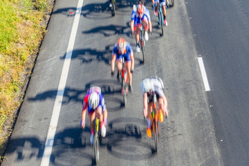 Cyclist Road Race Motion Speed Blur Overhead