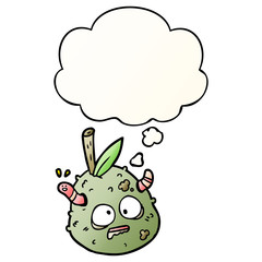 cartoon old pear and thought bubble in smooth gradient style