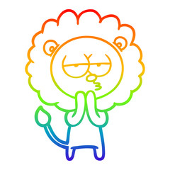 rainbow gradient line drawing cartoon lion considering