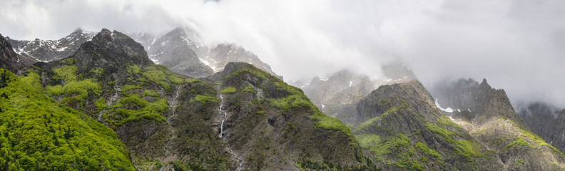 French landscape - Les Ecrins. Panoramic view over the peaks of Les Ecrins nearby Grenoble.
