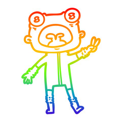 rainbow gradient line drawing cartoon weird alien waving
