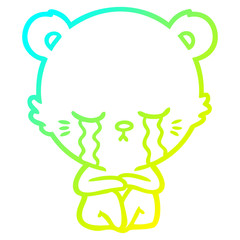 cold gradient line drawing crying cartoon polarbear