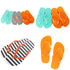  flip flops isolated on white background. Top view