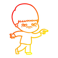 warm gradient line drawing angry cartoon boy