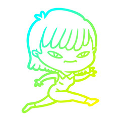 cold gradient line drawing cartoon woman