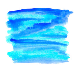 Abstract turquoise blue watercolor texture isolated on white background. Hand painted illustration. 