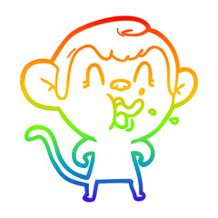 rainbow gradient line drawing crazy cartoon monkey