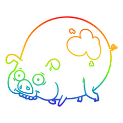 rainbow gradient line drawing cartoon muddy pig