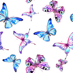 Obraz na płótnie Canvas pattern, beautiful pink blue butterflies,watercolor,isolated on a white background