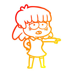 warm gradient line drawing cartoon tired woman pointing