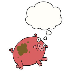 cartoon pig and thought bubble