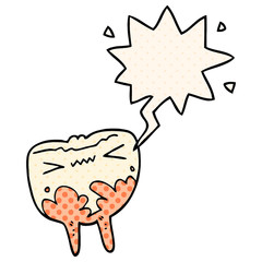 cartoon bad tooth and speech bubble in comic book style