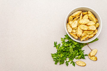 Fresh croutons for hot autumn cream soups