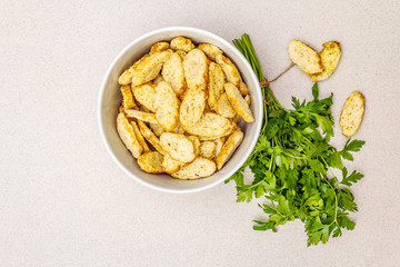 Fresh croutons for hot autumn cream soups