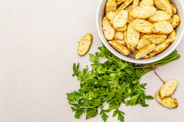 Fresh croutons for hot autumn cream soups