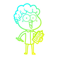 cold gradient line drawing cartoon happy man