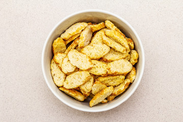 Fresh croutons for hot autumn cream soups