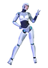 3D Rendering Female Robot on White
