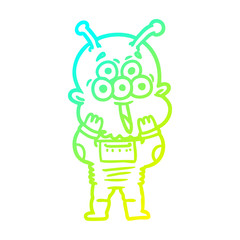 cold gradient line drawing happy cartoon alien