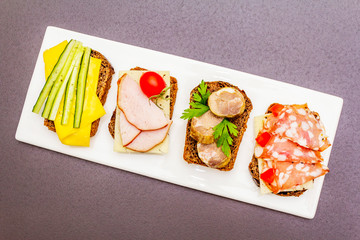 Assorted sandwiches with different fillings