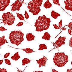 seamless pattern of hand drawn roses, vector