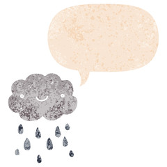 cute cartoon cloud and speech bubble in retro textured style