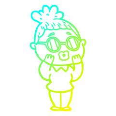 cold gradient line drawing cartoon woman wearing spectacles
