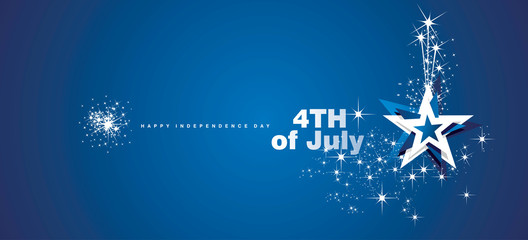 Fototapeta na wymiar 4th of July USA star line design firework white blue vector banner