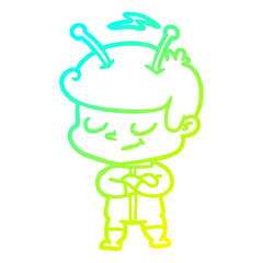 cold gradient line drawing friendly cartoon spaceman