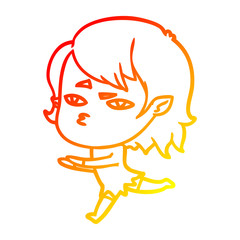 warm gradient line drawing cartoon vampire girl