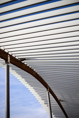 Design metal sun shade structure on public park in Terrassa