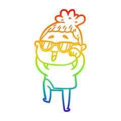 rainbow gradient line drawing cartoon happy woman wearing spectacles