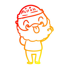 warm gradient line drawing man with beard sticking out tongue