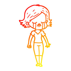 warm gradient line drawing cartoon girl crying