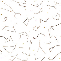 Seamless pattern. Hand painted watercolor star constellations. Starlight Night.
