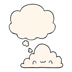 cute cartoon cloud and thought bubble in comic book style