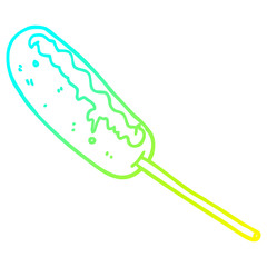 cold gradient line drawing cartoon hotdog on a stick