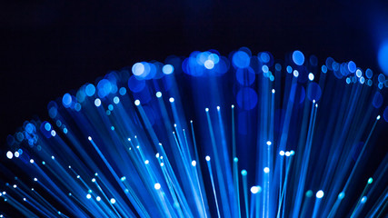 Abstract spherical background, optical fiber blue luminous dots and lines